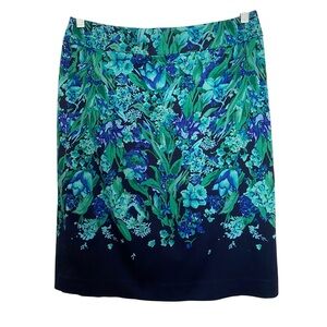 Talbots Skirt Women's Size 6 Blue & Green Floral Pencil Back S